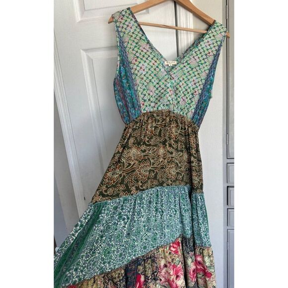 Paani Women's Multi Patchwork Maxi Dress Women's Large Pockets Boho Hippie - Picture 2 of 6
